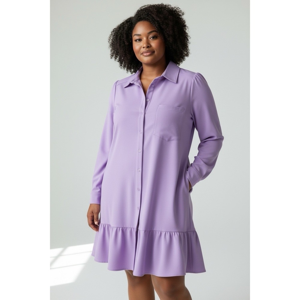 Tuckernuck Women's Lavender Callahan Shirt Dress Ruffle Hem Swing Style Size XXL